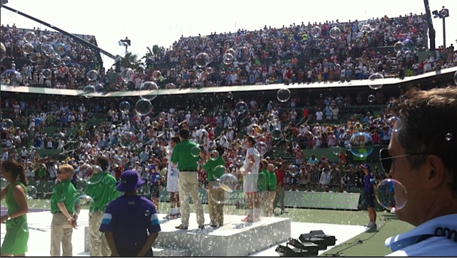 A Tennis First Bubbles at the award ceremony.